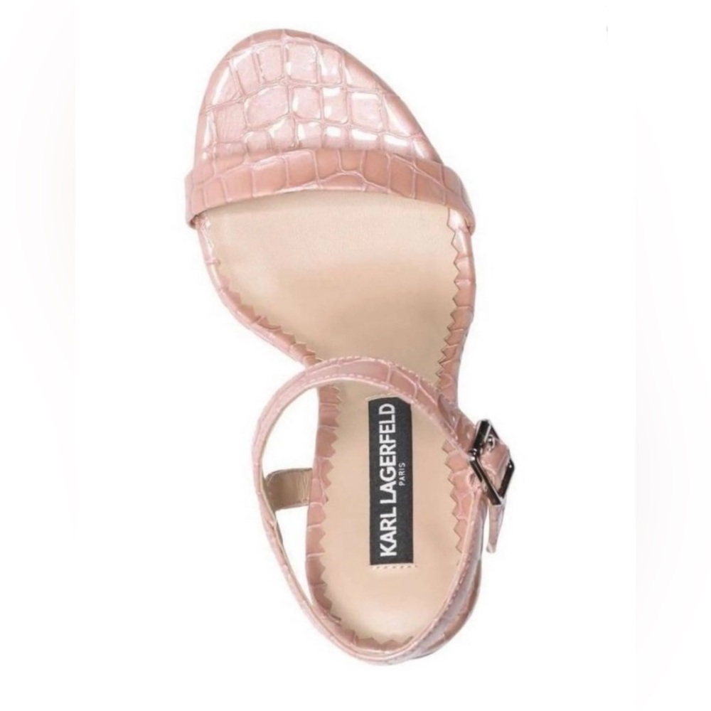 Karl Lagerfeld Paris Pearl Crocodile Heel Sandals Size 7.5 New in Box